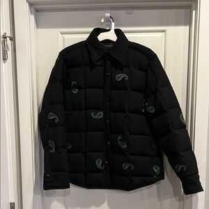 Black Quilted Jacket with Green Paisley